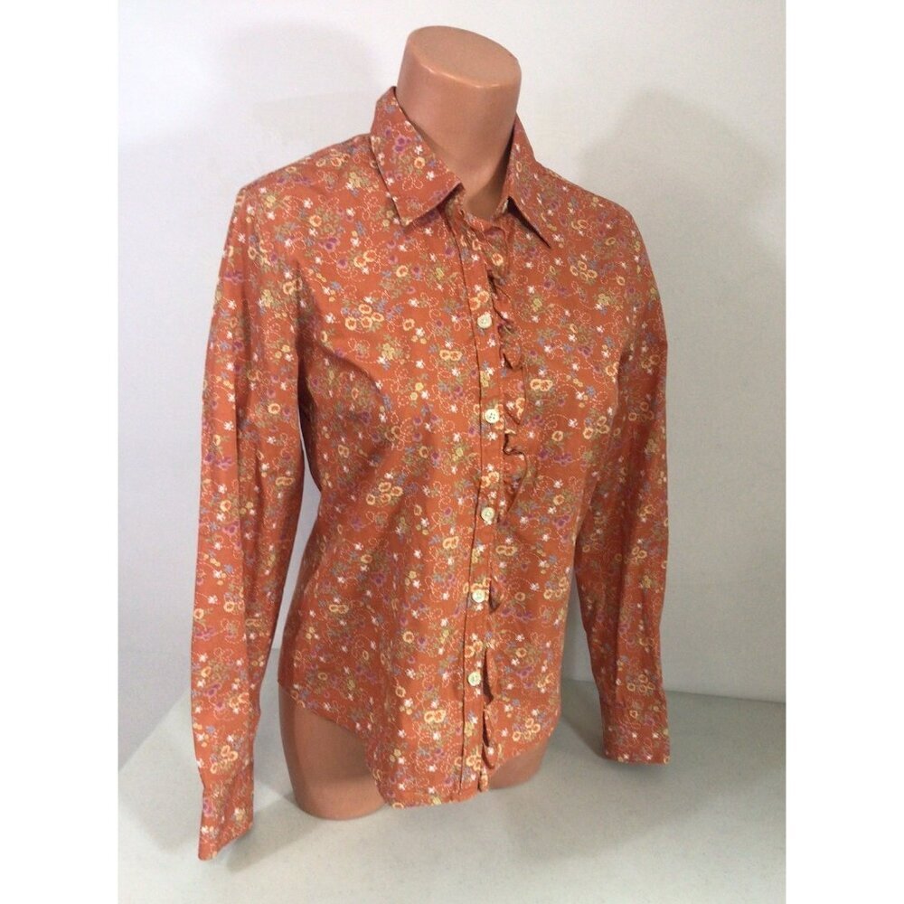 Orvis Floral Shirt Ruffle Womens Small